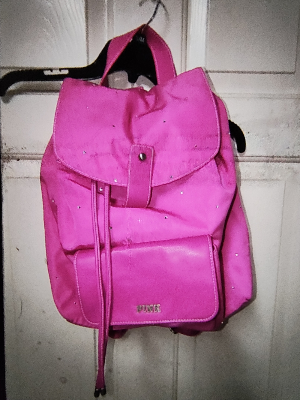 PINK Victoria's Secret Hot Pink Studded Drawstring Backpack